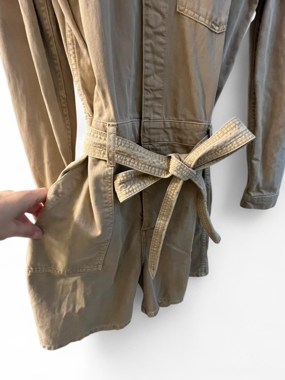 Utility Tie-Waist Romper in Khaki - Picture 3 of 6
